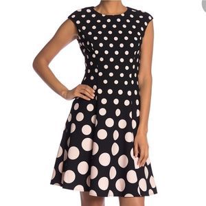 London Times Dress- Fit & Flair Polka Dots